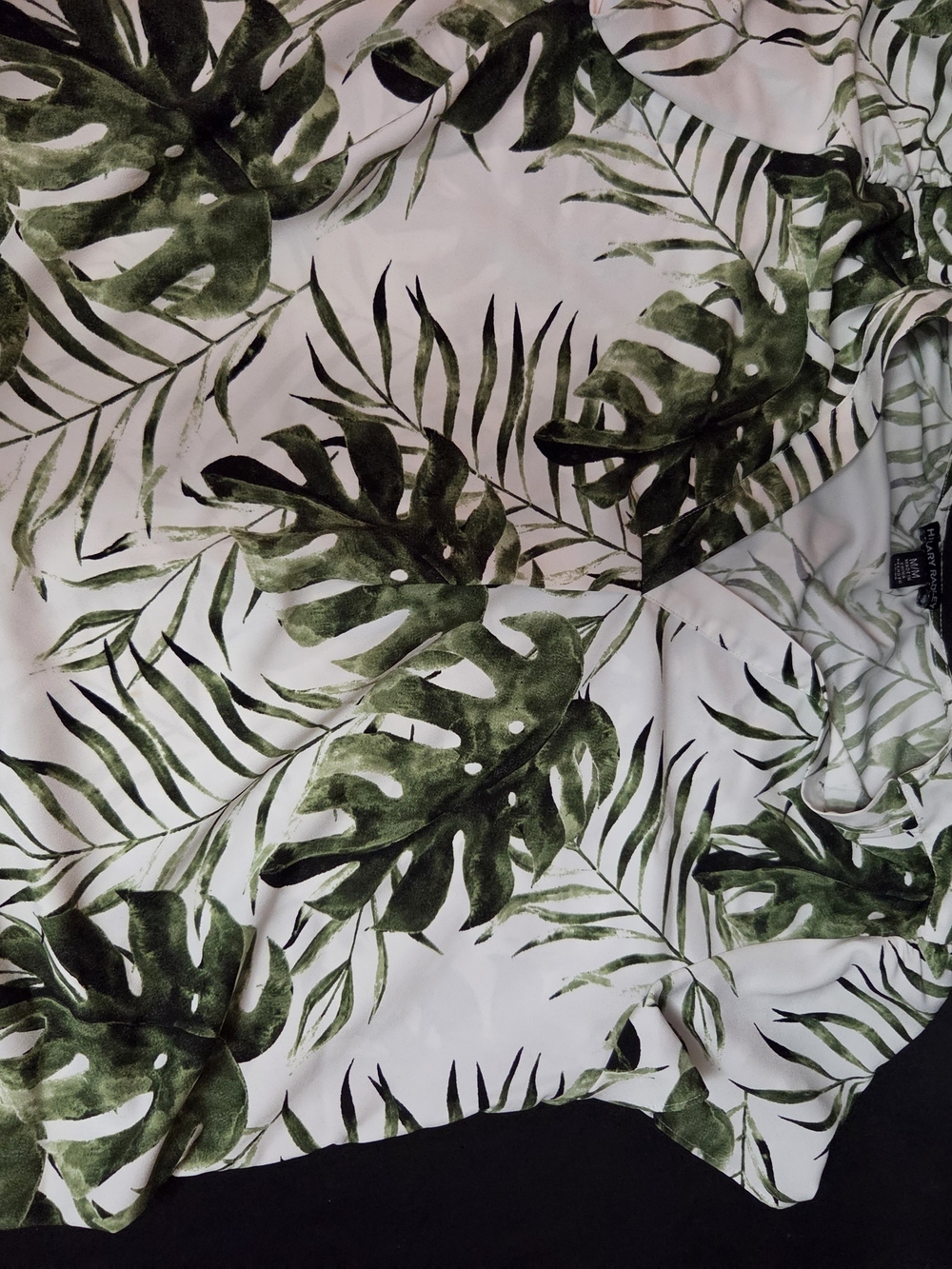 Hilary Radley White Blouse with Green Tropical Leaf Print